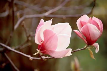 Delicate light floral background of pink magnolia flowers. natural floral background
