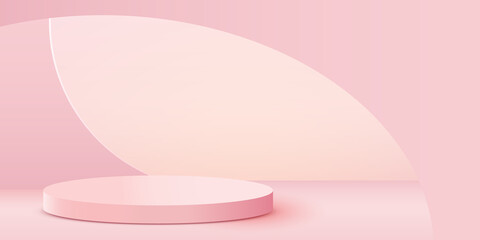 Abstract scene background. Cylinder podium on pink background. Product presentation, mock up, show cosmetic product, Podium, stage pedestal or platform. - obrazy, fototapety, plakaty