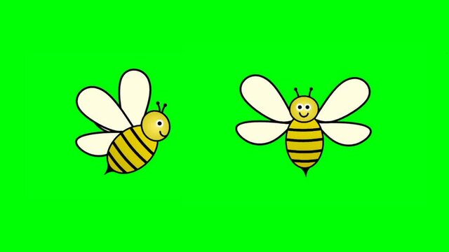 Cute flying bee animation on green screen