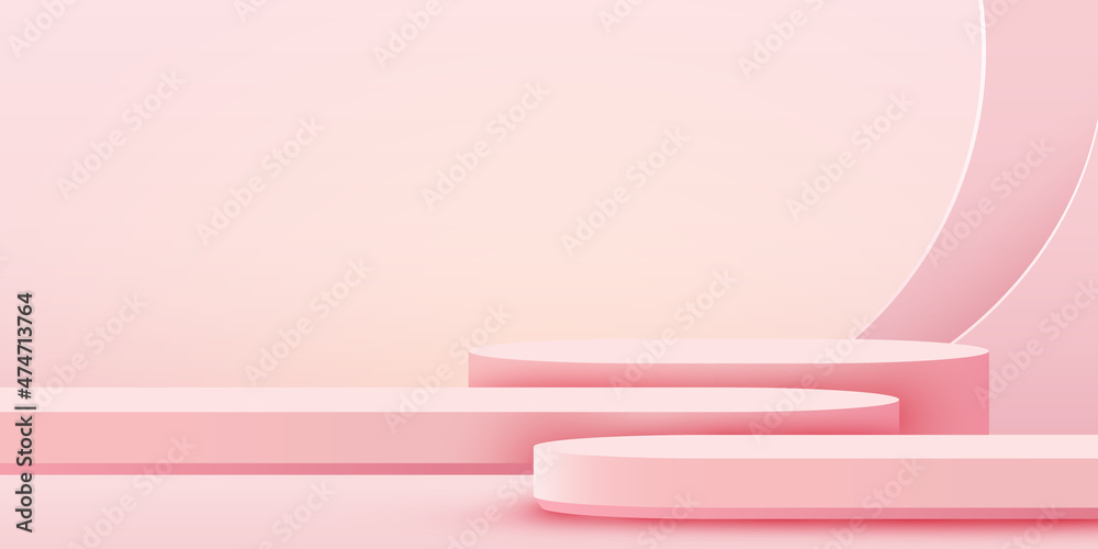 Wall mural Abstract scene background. Podium on pink background. Product presentation, mock up, show cosmetic product, Podium, stage pedestal or platform. - Wall murals