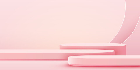Abstract scene background. Podium on pink background. Product presentation, mock up, show cosmetic product, Podium, stage pedestal or platform.