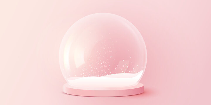 Realistic Glass Christmas Snowglobe. Winter Magic Decoration. Snow Globe or Snowball
