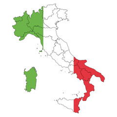 Detailed contour map of Italy in the color of the flag of Italy. Vector Illustration.