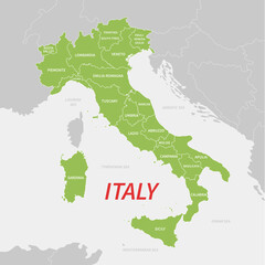 Map of Italy with regions borders. The location of the borders of the state of Italy. Vector Illustration.