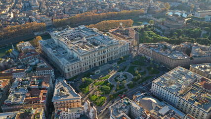 Aerial drone photo of iconic Cassation court Palace of justice, the highest supreme court of Italy next to famous piazza Cavour, Rome historic centre