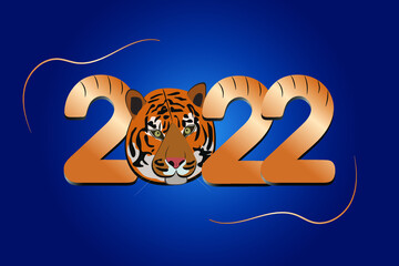 Happy new year 2022 year tiger  is in numbers 2022 for poster, brochure, banner, invitation card vector illustration isolated on blue background.