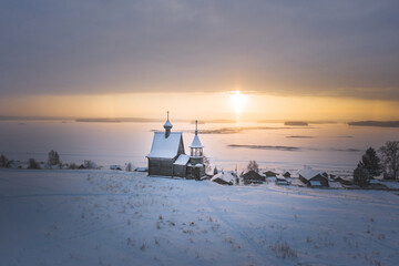 The arctic ancient church in winter
