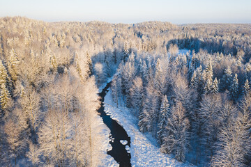 The unknown and untouched Russian north river in winter