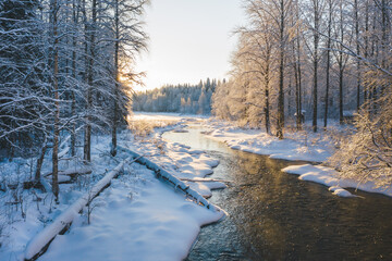 The unknown and untouched Russian north river in winter