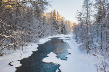 The unknown and untouched Russian north river in winter