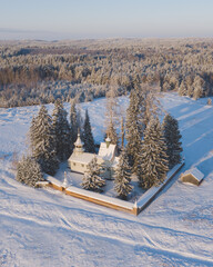The arctic ancient church in winter