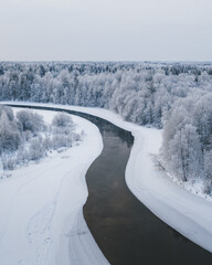 The unknown and untouched Russian north river in winter