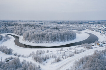 The unknown and untouched Russian north river in winter