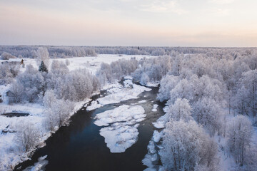 The unknown and untouched Russian north river in winter
