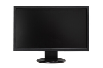 Black flat pc monitor isolated on white background