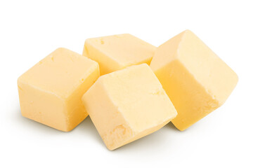 butter cubes isolated on white background with clipping path and full depth of field