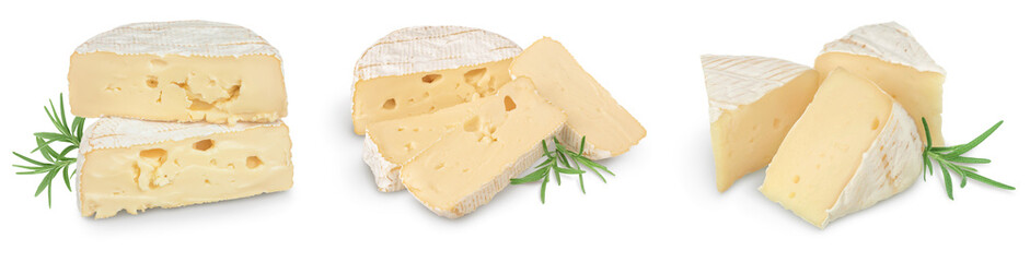 Camembert cheese isolated on white background with clipping path and full depth of field, Set or collection