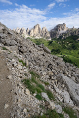 The Dolomites, during a summer day, seen from the Gardena pass, Trentino Alto Adige - August 2021