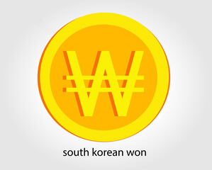 South korean won golden vector illustration. South korean won money currency