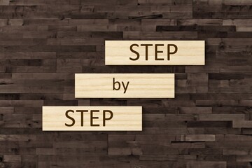 Step by step on wooden blocks on wooden table background, business progress concept