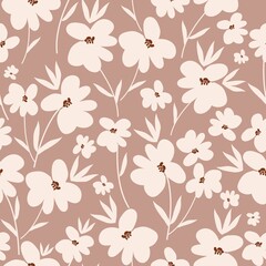 Vintage pattern. cute white flowers and leaves. light brown background. vector texture. fashionable print for textiles and wallpaper,packaging.
