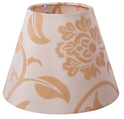 classic empire cone bell shaped white tapered lampshade with yellow beige floral pattern on a white background isolated close up shot 