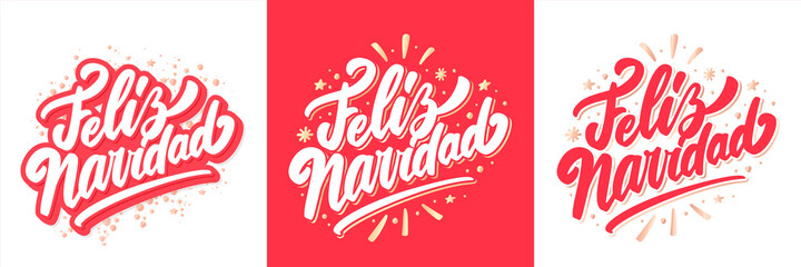 Merry Christmas in Spanish, Feliz Navidad. Vector handwritten lettering cards set.