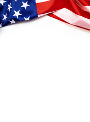USA flag on white background. Top view, copy space. American flag for Memorial Day, 4th of July,...