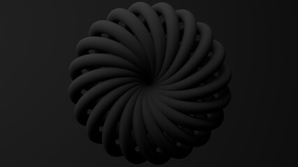 Black textured circle shape. Abstract monochrome illustration, 3d render.