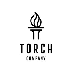 Burning Torch Fire Flame with Pillar column logo design