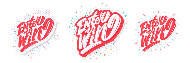 Enter to win. Vector handwritten lettering banners set.