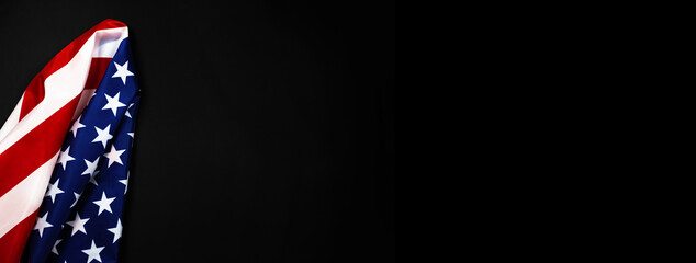 United States flag on black background, banner