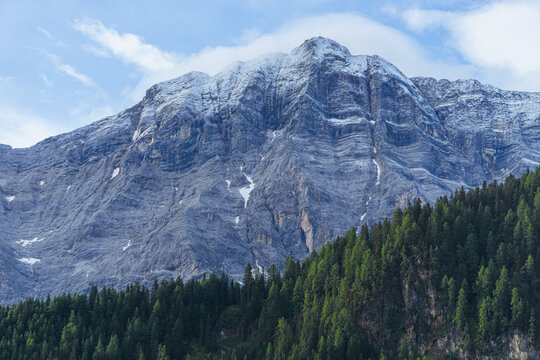 The mountains of alta val badia during a summer morning, in the dolomites, near the town of Corvara, Italy - August 2021