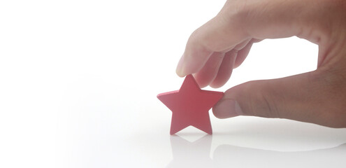 Rise on increasing five stars in human hand, Increase rating evaluation