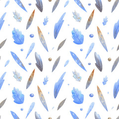 Watercolor seamless pattern with winter plants and leaves.
Each element is hand-drawn. A festive mood for your ideas. For backgrounds, textiles, wallpapers, scrapbooking and wrapping paper.