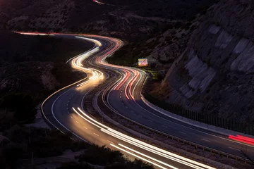 Papier Peint photo Autoroute dans la nuit A long exposure of A7 highway in Costa Blanca just after the sunset, Alicante province, Spain