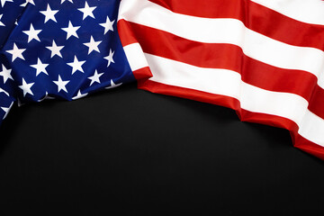 United States flag on black background. Memorial Day, 4th of July, Labour Day, Veteran's Day concept