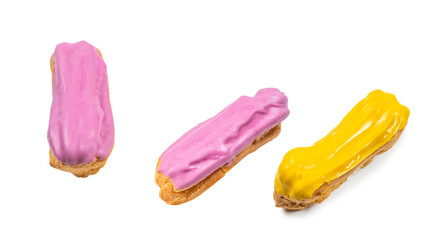 Fresh tasty eclairs isoalted on white background