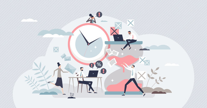 Urgency and ASAP time deadline for business project tiny person concept. Task priority for urgent challenge vector illustration. Efficiency and hurry productivity in last minute vector illustration.