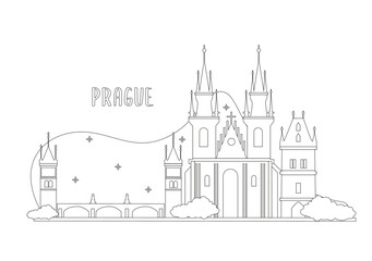 Obraz premium Prague, landmark, vector illustration, sketch