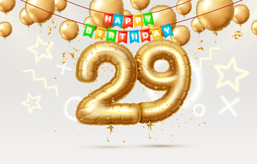 Happy Birthday 29 years anniversary of the person birthday, balloons in the form of numbers of the year. Vector - obrazy, fototapety, plakaty