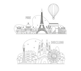 Paris, Barcelona, landmark, sketch