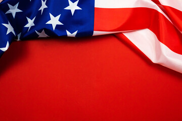 Flag of the United States of America. National flag on a red background, top view and copy space photo