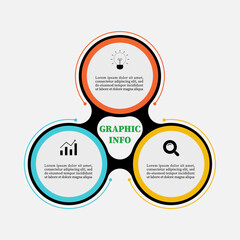 Timeline circle infographic design three elements. Present business concept with 3 steps, options, circles. Can be used for workflow layout, diagram, label, planning, annual report or presentation..
