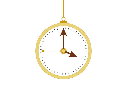 Reloj de bolsillo dorado en fondo blanco.