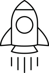 Outline rocket ship with fire, Isolated on white, Flat line icon, Vector illustration with flying rocket, Space travel, Isolated On Transparent Background.