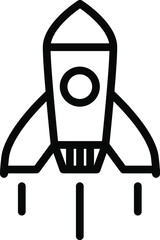 Outline rocket ship with fire, Isolated on white, Flat line icon, Vector illustration with flying rocket, Space travel, Isolated On Transparent Background.