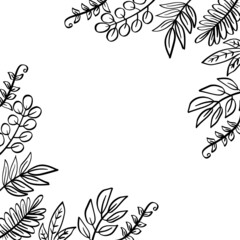 Floral frame with green leaves and branches elements.