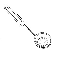 Hand drawn black vector illustration of a metal skimmer isolated on a white background