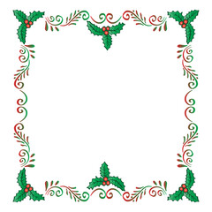 Christmas floral frame design with holly berries